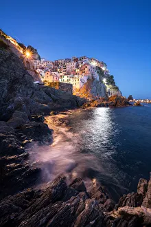 Beautiful view of Manarola at night in Cinque Terre, Italy Beautiful view of Manarola at night in Cinque Terre, Italy
