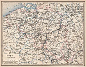 Belgium and Luxembourg, lithograph, published in 1874 Belgium and Luxembourg, lithograph, published in 1874