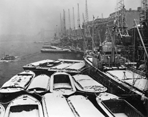 In Berth; Dutch ship Lingestroom covered in snow at Hay's Wharf in the Pool of London In Berth; Dutch ship Lingestroom covered in snow at Hay's Wharf in the Pool of London