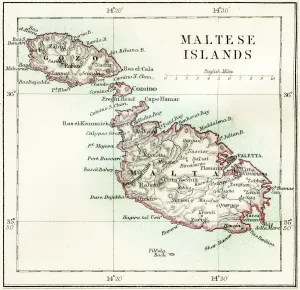 Prints of Encyclopedia Britannica 9th Edition New York Samuel L. Hall 1883 Vol XV Map Prints: Maltese Islands Map Print 1883 Encyclopedia Britannica