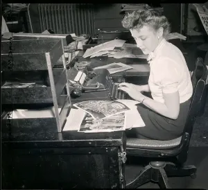 Jeanne Robbins at Work, Acme Captionner Print, 1943