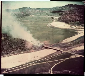 Military Aircraft Photography Prints: Ammunition Truck Exploding on Bridge