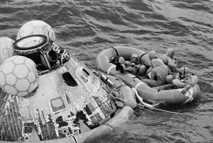 Apollo 11 Astronauts in Raft by Command Module Print