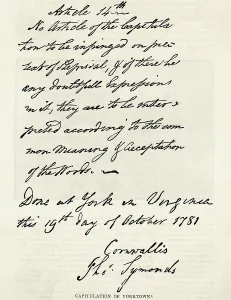 Facsimile Print of Yorktown Capitulation Letter, 1781