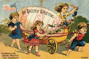 Easter Holiday Traditions Prints: Children Pulling Giant Easter Egg