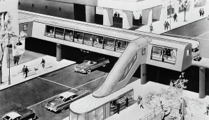 Vintage Train Station Design Prints: Futuristic Elevated Train