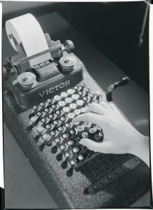 Antique Office Equipment Prints: Hand Typing on an Adding Machine