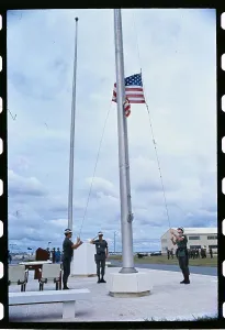 Vietnam War Prints: Lowering of the American Flag Print, Long Binh Vietnam 1972