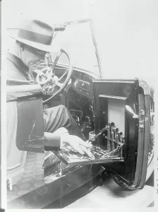 London Motor Show Prints: Man Using Equipped Tool Box