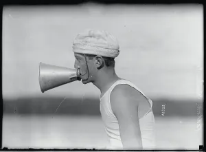 Man Using a Megaphone Print - Varsity Coxswain Paddock