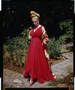 Fashionable Women's Coats Prints: Model Wearing Evening Gown by Eleanora Garnett