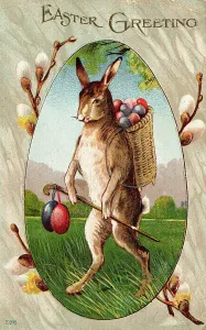Easter Greeting Card Prints: Rabbit Carrying Easter Eggs