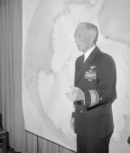 Exploration History Prints: Richard E. Byrd in Front of Map
