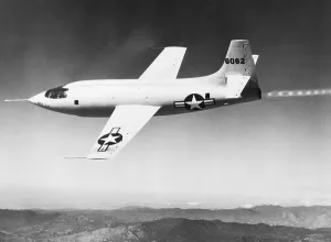 Vintage Flying Machines Prints: Rocket Driven Plane In Flight