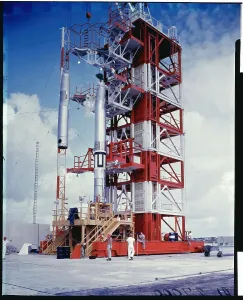 Space Exploration Images Prints: Satellite Rocket Preparing for Launch