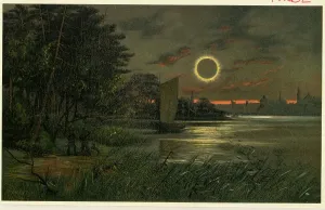 River Landscape Painting Prints: Scenic Impression of Solar Eclipse