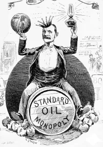 Prints of An editorial cartoon depicting Standard Oil president John D. Rockefeller as the King of the World Industrialist Prints: Standard Oil Monopoly Print: King of the World