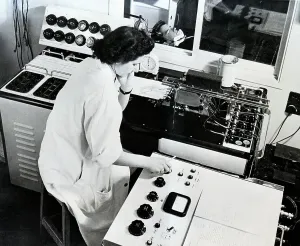 Laboratory Equipment Use Prints: Technician Using Electroencephalograph