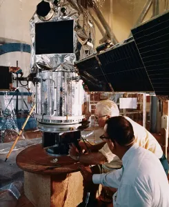 Space Exploration Prints: Technicians Checking Satellite