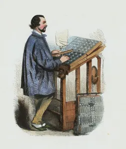 Bettmann Archive Images Online Prints: Typesetter Using Composing Stick