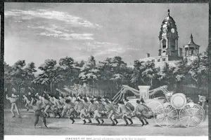 NYC Historical Images Prints: View of Firemen Pulling Their Own Wagon