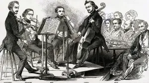 Woodcut Artwork For Sale Prints: A String Quartet Giving A Performance