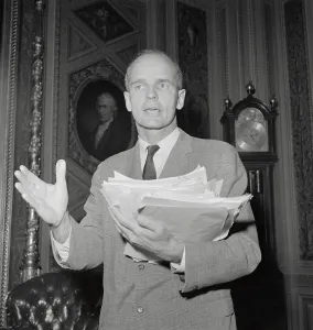 William Proxmire Holding Large Stack of Documents Print