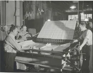 Vintage Printing Press Prints: Workers Operating Press Machine