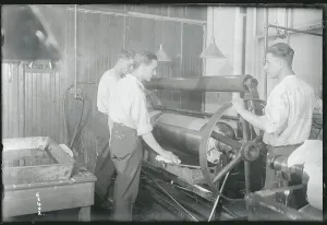 Vintage Factory Workers Prints: Workmen Utilizing Machine