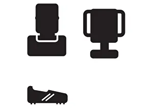Black and white digital illustrations representing footballers head, trophy and football boot Black and white digital illustrations representing footballers head, trophy and football boot
