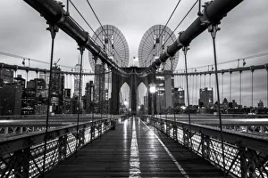 Black and White, Footbridge, Brooklyn Bridge, Lower Manhattan, New York City, New York Black and White, Footbridge, Brooklyn Bridge, Lower Manhattan, New York City, New York