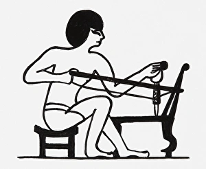 Black and white illustration of ancient Egyptian using awl Black and white illustration of ancient Egyptian using awl