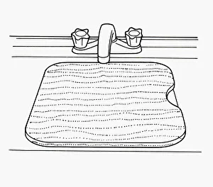 Black and white illustration of chopping board covering kitchen sink to create workspace Black and white illustration of chopping board covering kitchen sink to create workspace