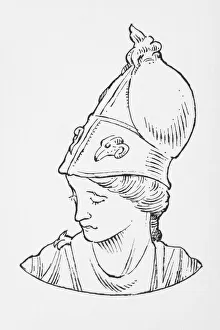 Black and white illustration of Greek goddess Minerva Black and white illustration of Greek goddess Minerva