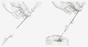 Black and white illustration of hands connecting to sections of a stem using a piece of Black and white illustration of hands connecting to sections of a stem using a piece of