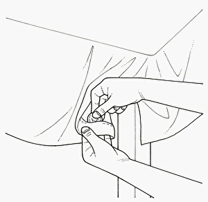 Black and white illustration of lead weight in hem of tablecloth Black and white illustration of lead weight in hem of tablecloth