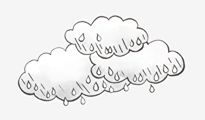Black and white illustration of rain clouds and raindrops Black and white illustration of rain clouds and raindrops