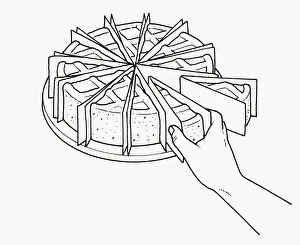 Black and white illustration of storing gateau slices in pieces separated by waxproof Black and white illustration of storing gateau slices in pieces separated by waxproof
