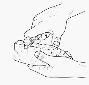 Black and white illustration of using peeler to shave hard cheeses Black and white illustration of using peeler to shave hard cheeses