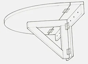 Black and white illustration of a wall-mounted folding table Black and white illustration of a wall-mounted folding table