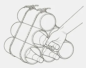 Black and white illustration of a wine rack made from plastic drain pipes and ropes Black and white illustration of a wine rack made from plastic drain pipes and ropes