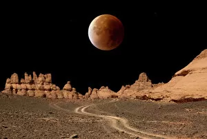 Related Images Collection: Blood moon over Libyan desert