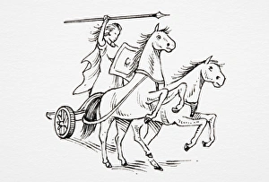 Boudicca, Queen of the Iceni in Roman Britain, riding in chariot Boudicca, Queen of the Iceni in Roman Britain, riding in chariot