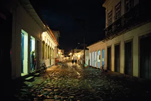 Brazil, Rio de Janeiro, Parati, cobbled street at night Brazil, Rio de Janeiro, Parati, cobbled street at night