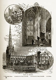 Bristol Historic Landmarks in Yorkshire, England Victorian Engraving, Circa 1840 Bristol Historic Landmarks in Yorkshire, England Victorian Engraving, Circa 1840