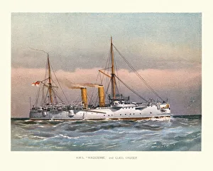 British warship, HMS Magicienne, Victorian Royal Navy Marathon-class cruiser 19th Century British warship, HMS Magicienne, Victorian Royal Navy Marathon-class cruiser 19th Century