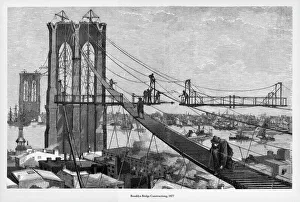 Brooklyn Bridge Construction Victorian Engraving, 1877 Brooklyn Bridge Construction Victorian Engraving, 1877