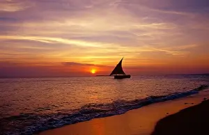 Sailing Ship Silhouette Prints: Butre at sunset