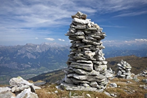 Cairns along the Five Lakes Hiking Route on Pizol Mountain, Bad Ragaz, Heidi country Cairns along the Five Lakes Hiking Route on Pizol Mountain, Bad Ragaz, Heidi country