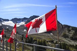 Canadian flags in Whistler Resort in early Fall, British Columbia, Canada Canadian flags in Whistler Resort in early Fall, British Columbia, Canada